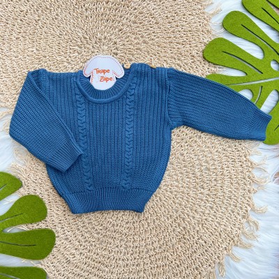 Blusa de Linha Ponto Alto Fechado - Azul Jeans